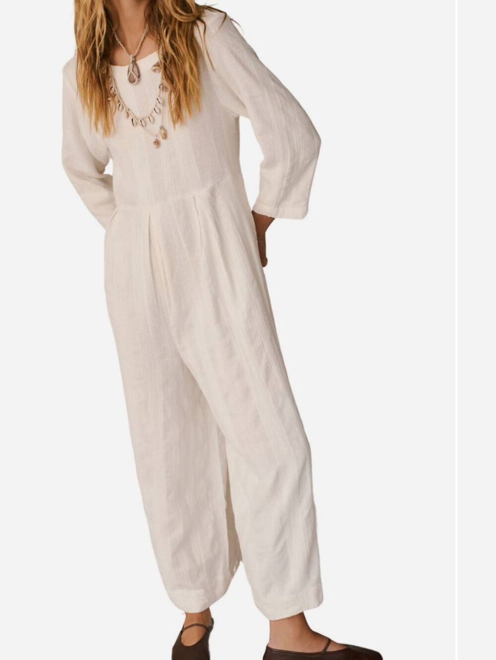 Free People Women's White Linen Jumpsuit - Classic Relaxed Fit